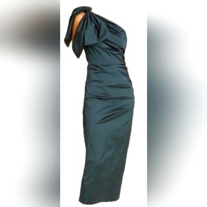 Veronica Beard Taffeta One-Shoulder Dress Sz 2 Emerald Green